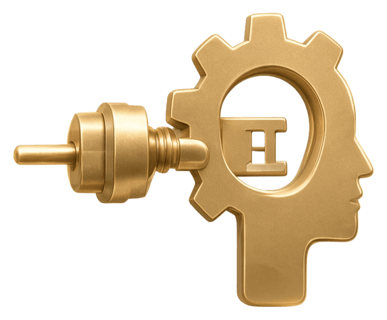 Golden connector plugging into a gear-shaped head — the AP Digital fund analyzer wired into your AI assistant